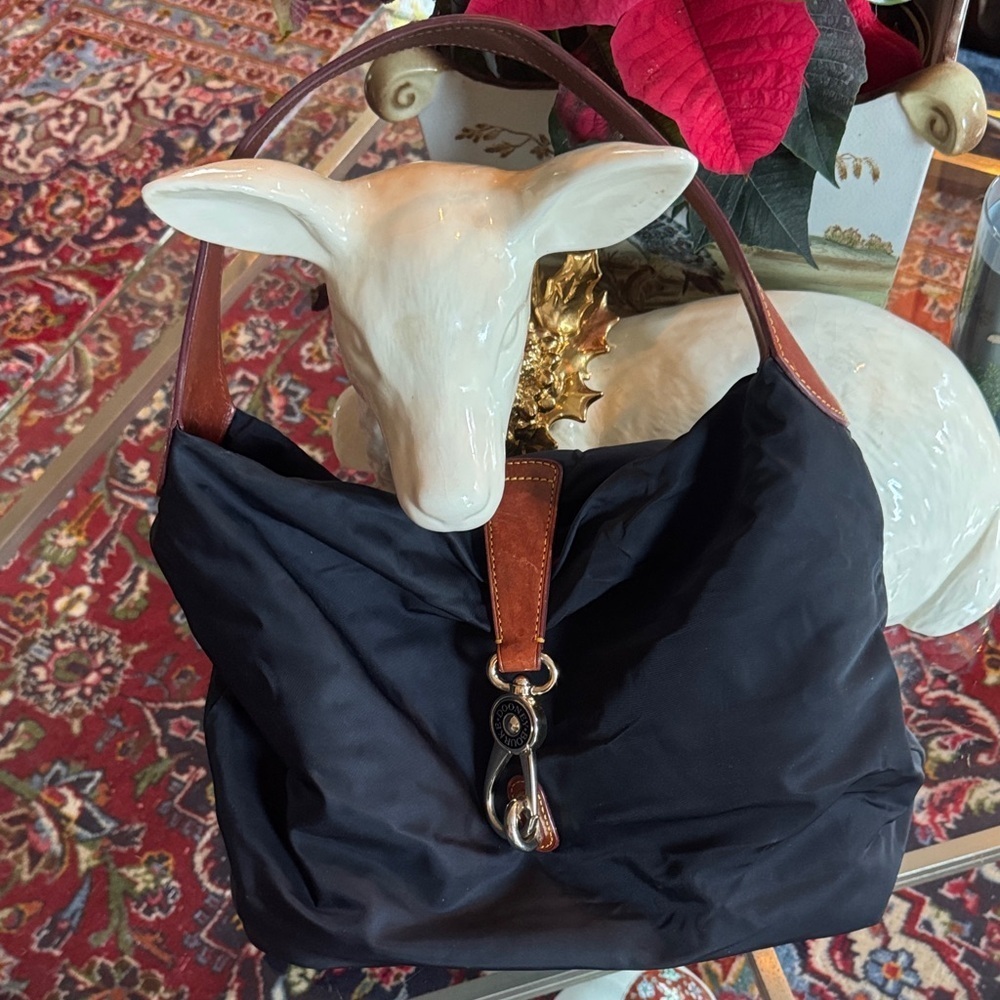 Dooney & Bourke Black Hobo Bag with Tan Accents